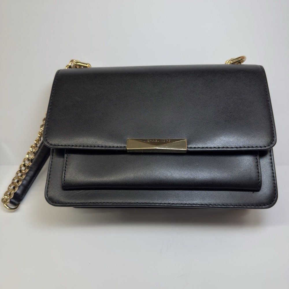 Michael Kors Black Leather Shoulder Bag with Gold Hardware - Picture 7 of 10